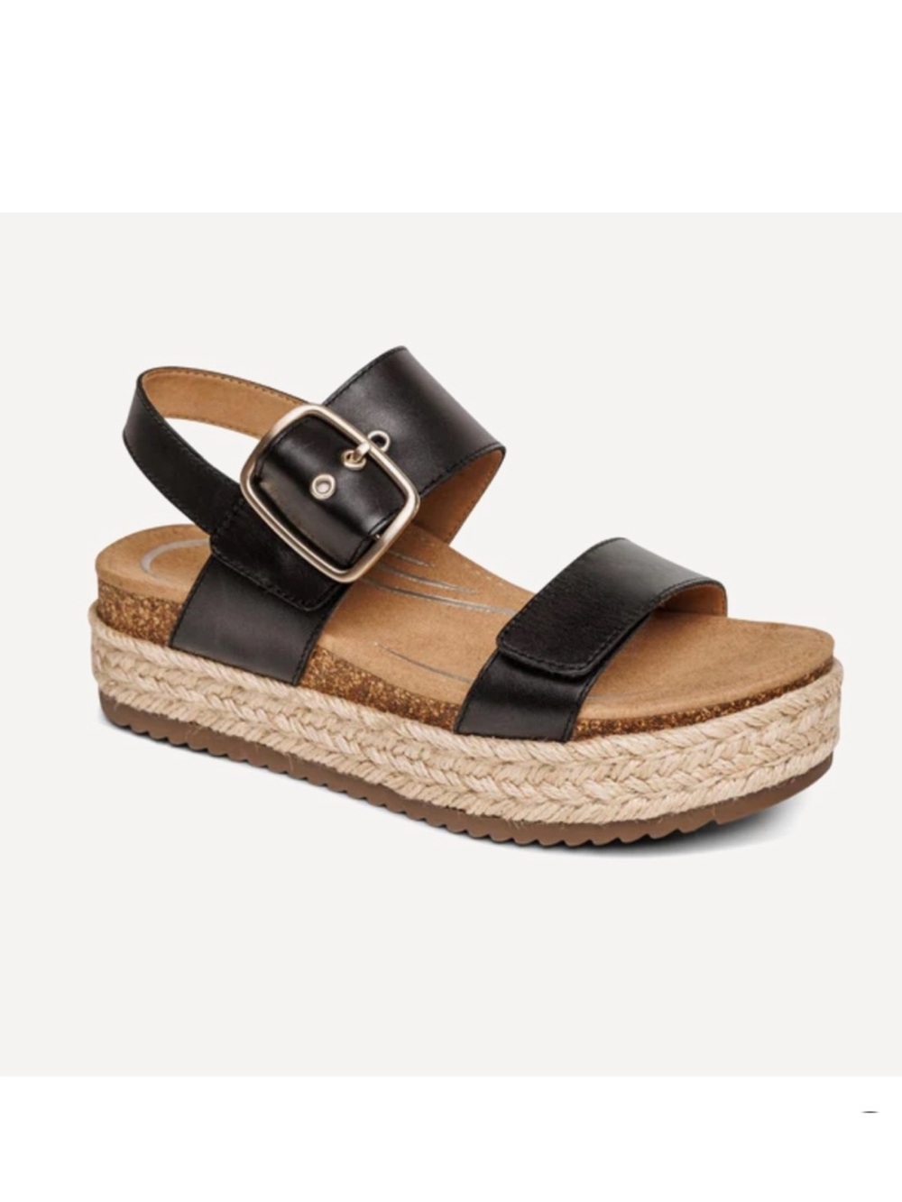 Aetrex Women’s Vania Arch Support Platform Sandal in Black Size 7.5
